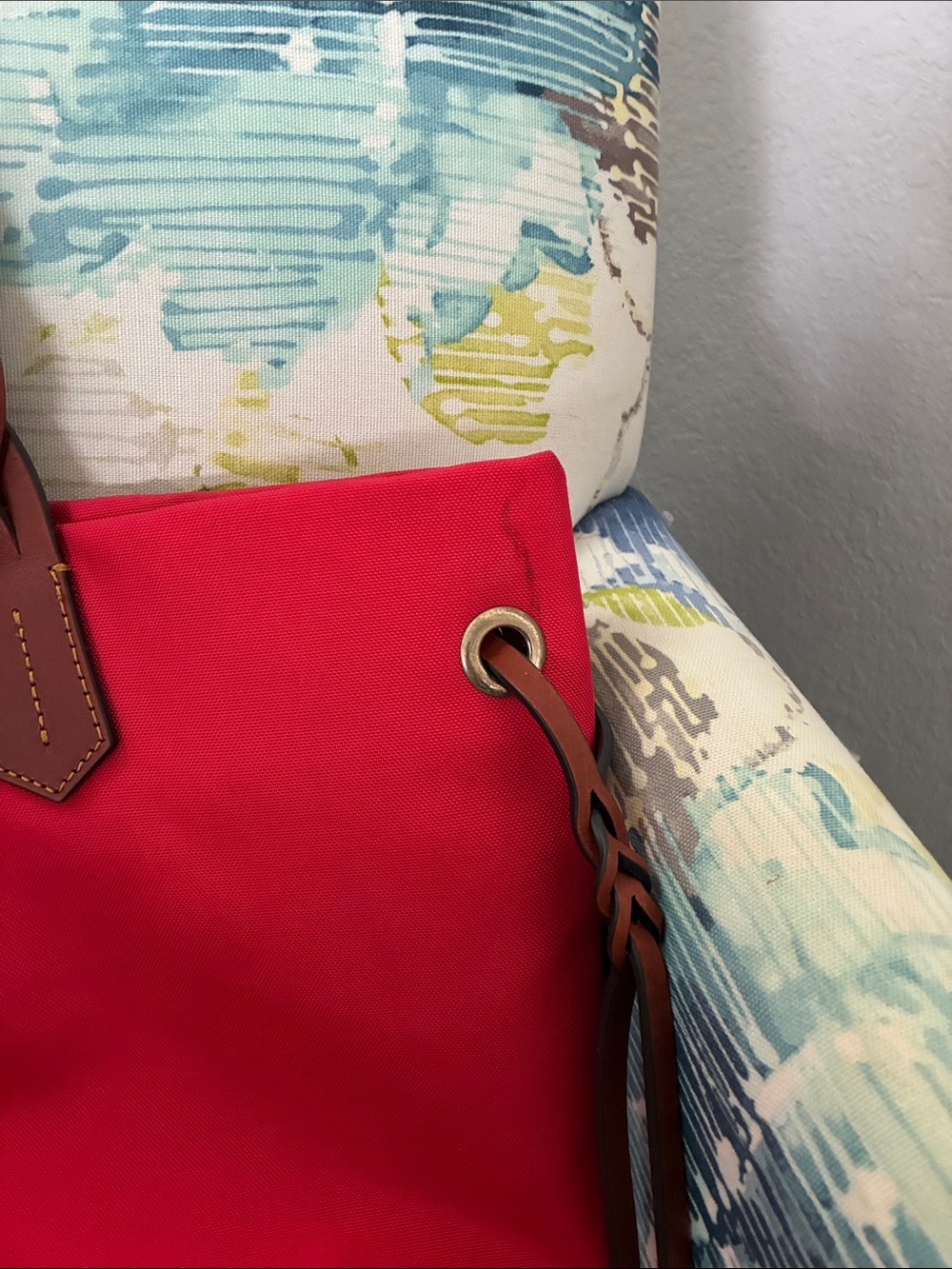 Dooney & Bourke Red Canvas Tote with Braided Brown Leather Straps - Picture 3 of 12